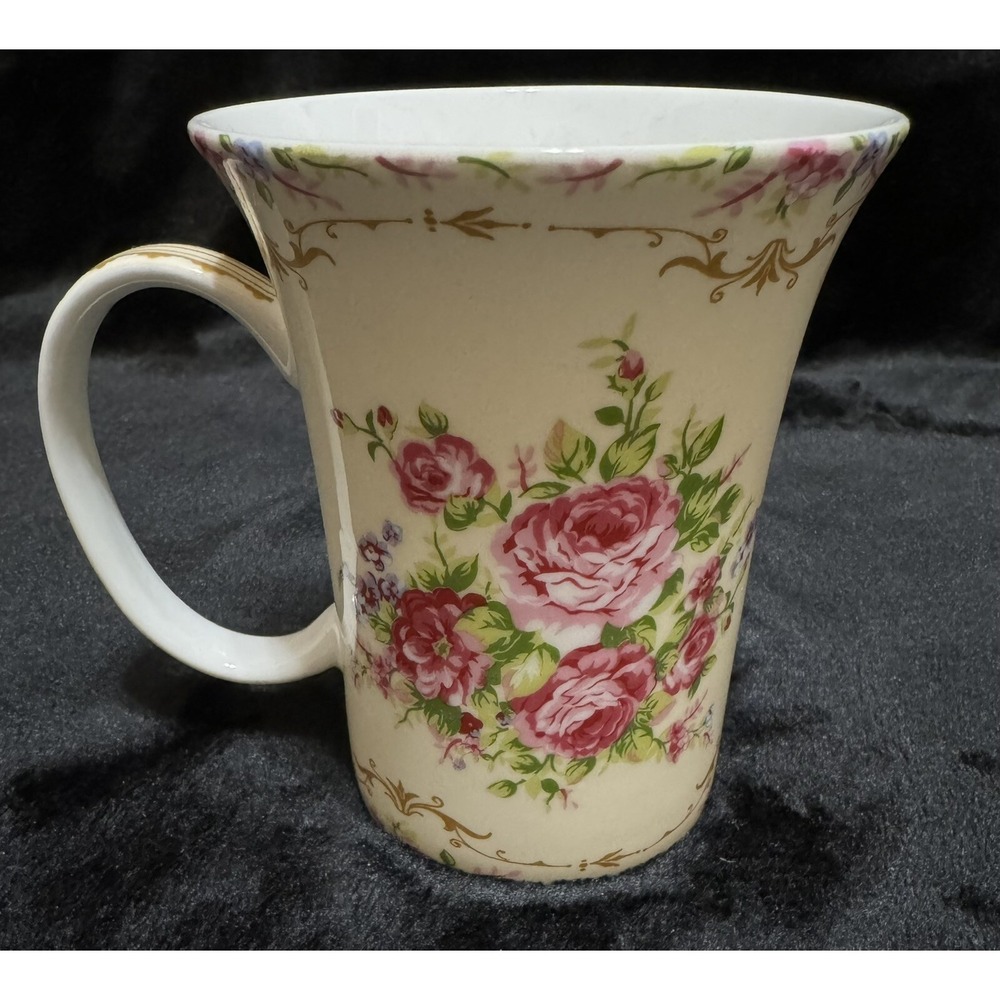 STECHCOL Bone China Floral Pink Roses Coffee Tea Mug Cup Brunch Lunch Dinner